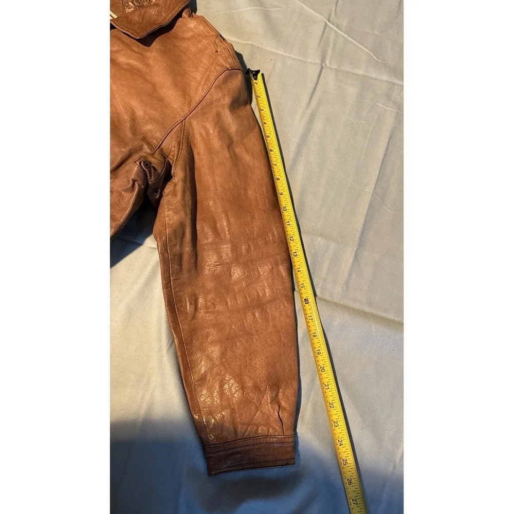 Boulder Ridge Mens Brown Leather Flight Bomber Jacket Map Lining Size 44 Vintage